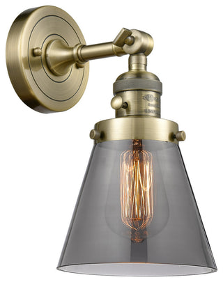 Small Cone 1-Light Sconce, Antique Brass, Glass: Smoked