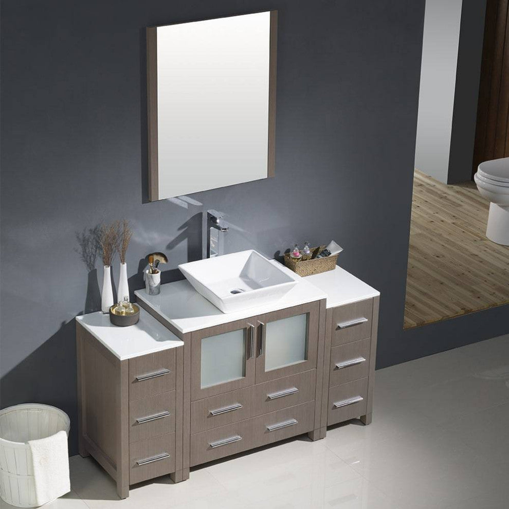 Fresca FVN62-123012GO-VSL Torino 54" Gray Oak Vanity, 2 Side Cabinets and Sink