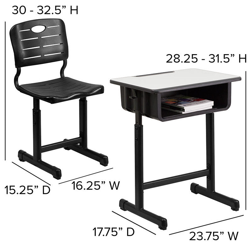 Roseto FFIF39256 Adjustable Height 24"W Student Classroom Desk - Black