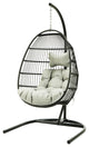 Outdoor Patio Swing Chair Egg Hanging With Cushion and Pillow, Black Beige