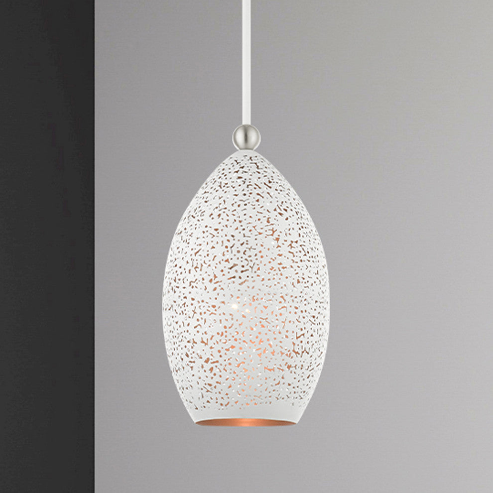 Livex Lighting Charlton 1 Light White With Brushed Nickel Accents Pendant