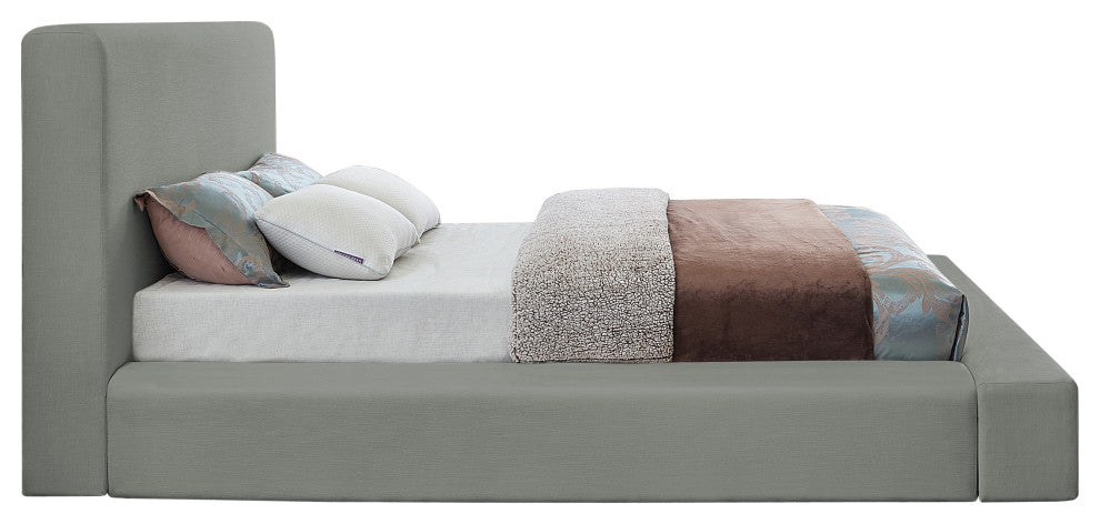 Devin Linen Textured Fabric Upholseterd Bed, Gray, King
