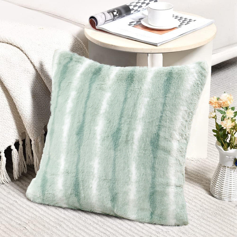 Amanda Stripe Faux Fur 2 Piece Pillow Shell Sets, Misty Blue, 20"x20"