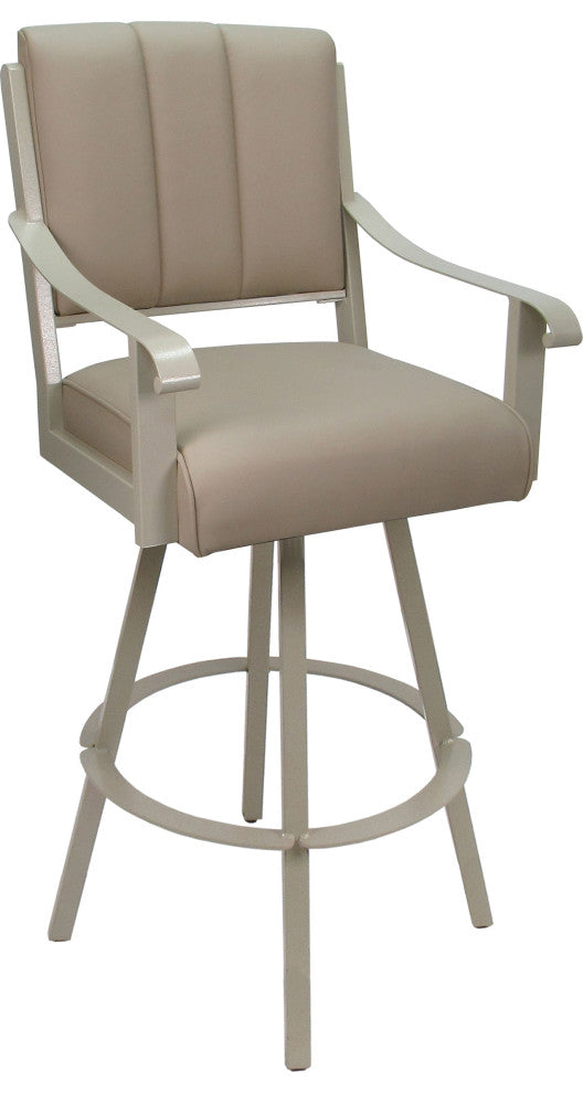 Leather Swivel Metal Bar Stool - Memphis on Warren Base, Tan Leather on Beige, 34"