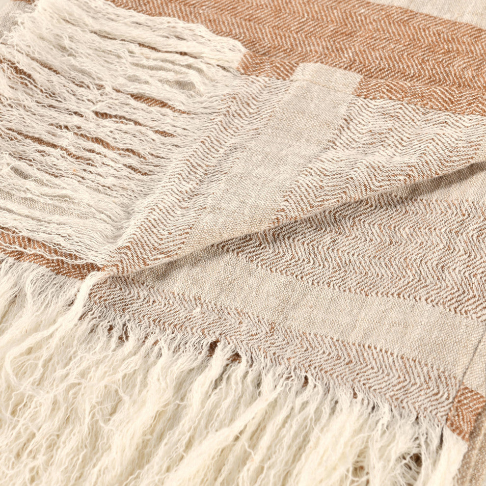 Sherry Belgian Linen 50"x70" Throw Blanket, Brown