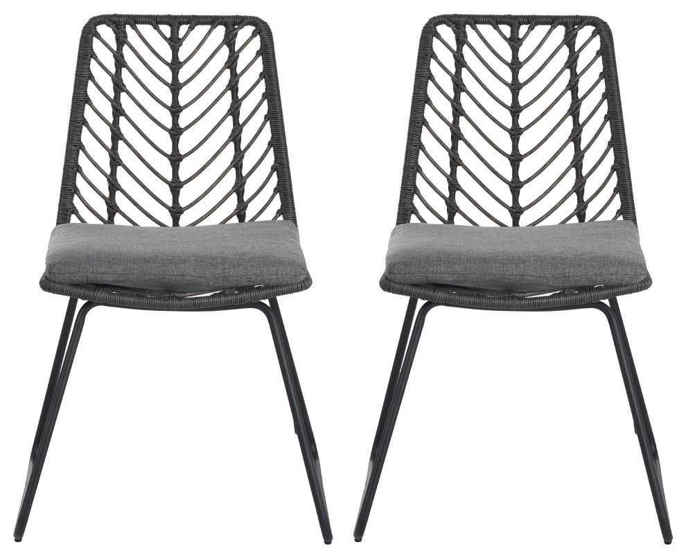 Azlee Outdoor Wicker Dining Chairs With Cushions, Set of 2, Gray