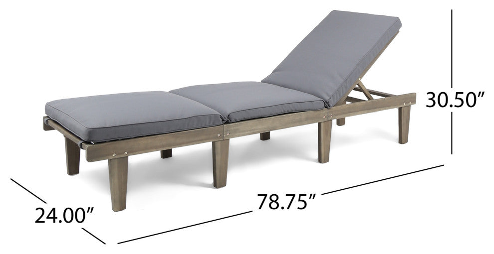 GDF Studio Alisa Outdoor Acacia Wood Chaise Lounge With Cushion, Gray, Single