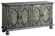 Benzara BM251337 Console Table With 4 Doors and Bun Feet, Rustic Gray