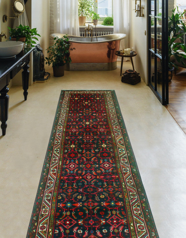 Fine Vintage Distressed Elfaroui Charcoal/Ivory Runner, 3'4 x 12'8