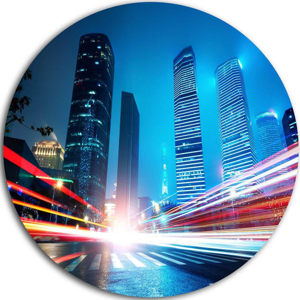 Shanghai Lujiazui Finance At Night, Cityscape Round Wall Art, 36"