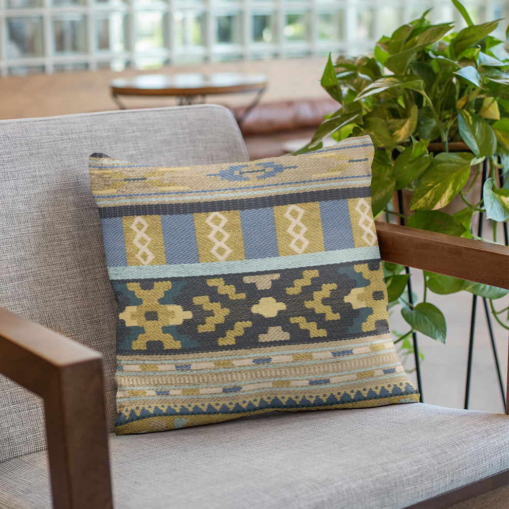Plutus Blue Unique Lanes Border Luxury Throw Pillow, 26"x26"
