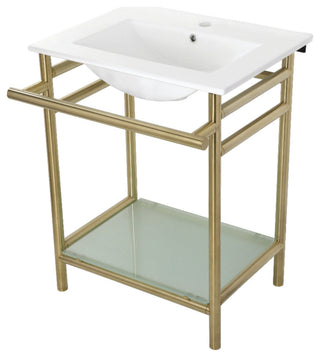 Kingston Brass VPB24187W1 24" Rectangular Ceramic - White / Brushed Brass