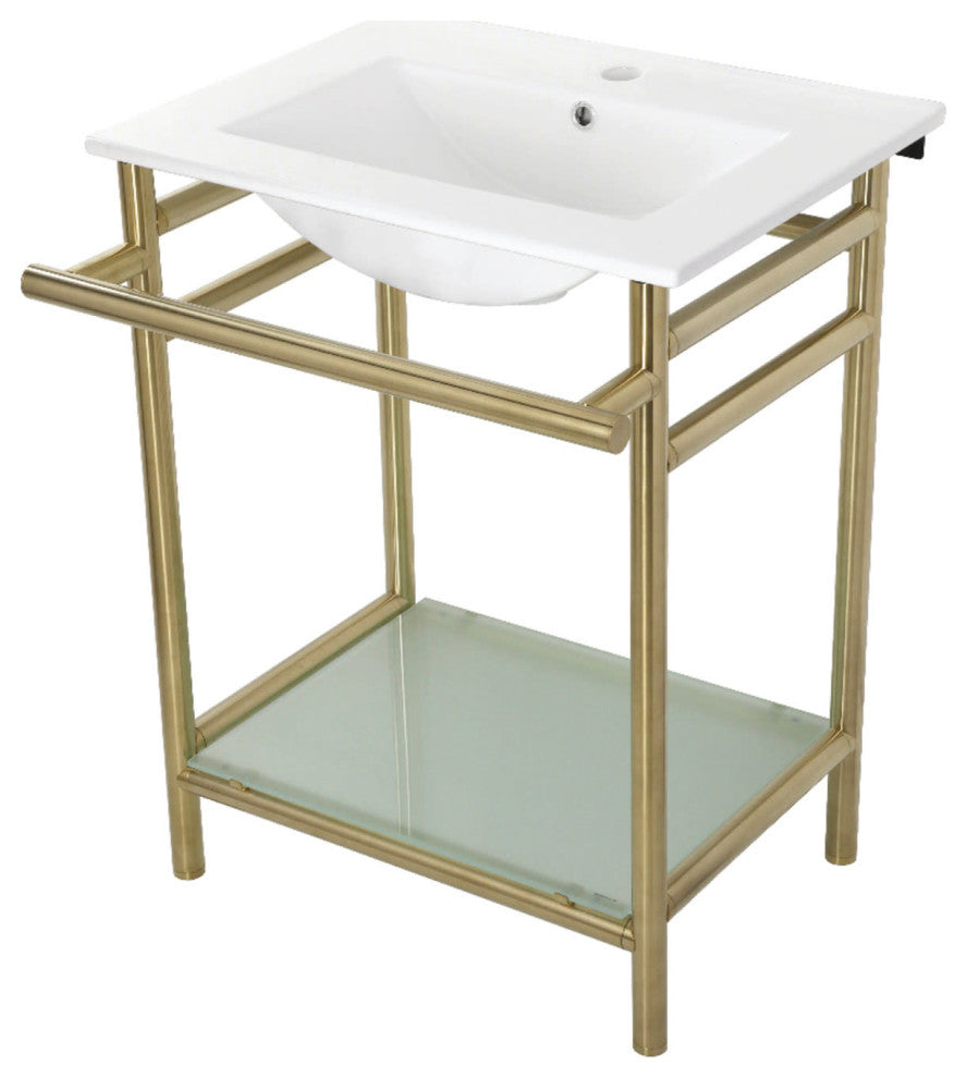 Kingston Brass VPB24187W1 24" Rectangular Ceramic - White / Brushed Brass