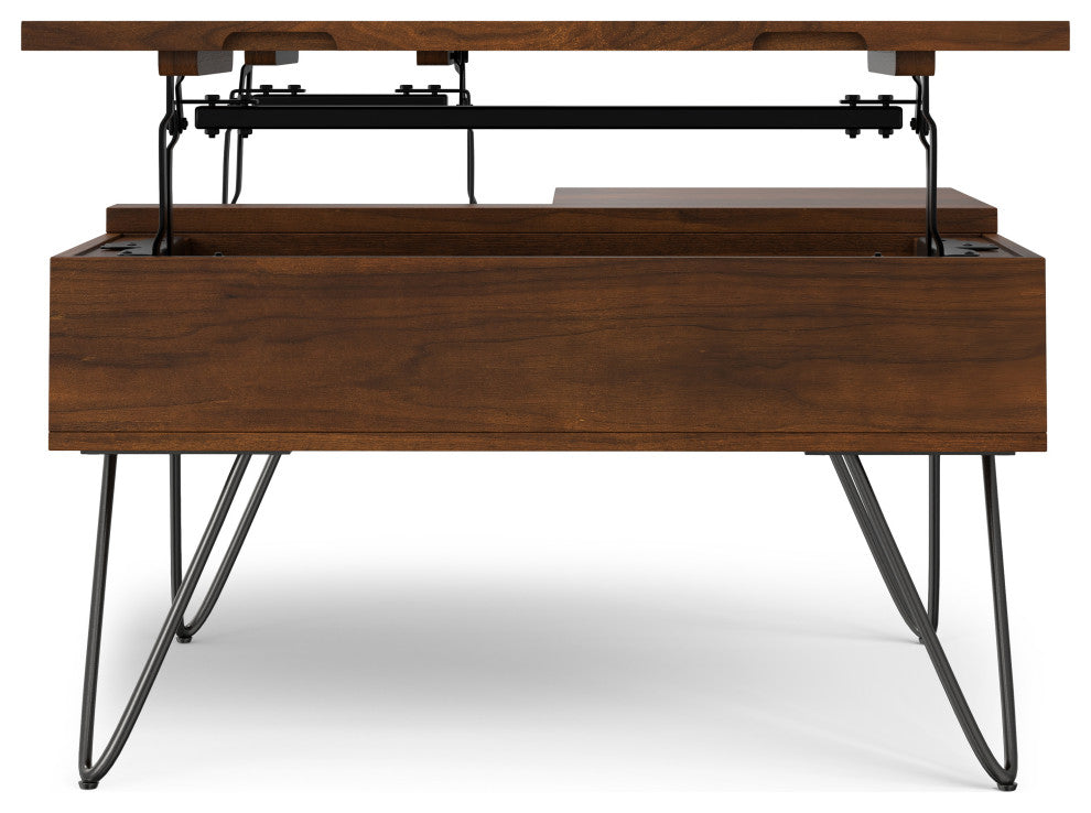 Hunter Solid Mango Wood Lift Top Square Coffee Table, Walnut