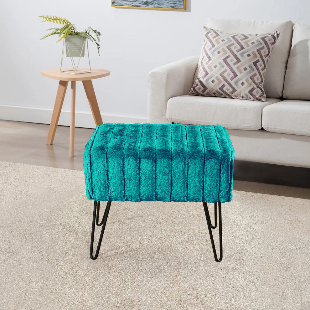 Serenta Super Mink Ottoman, Tile Blue, 19''x13''x17''