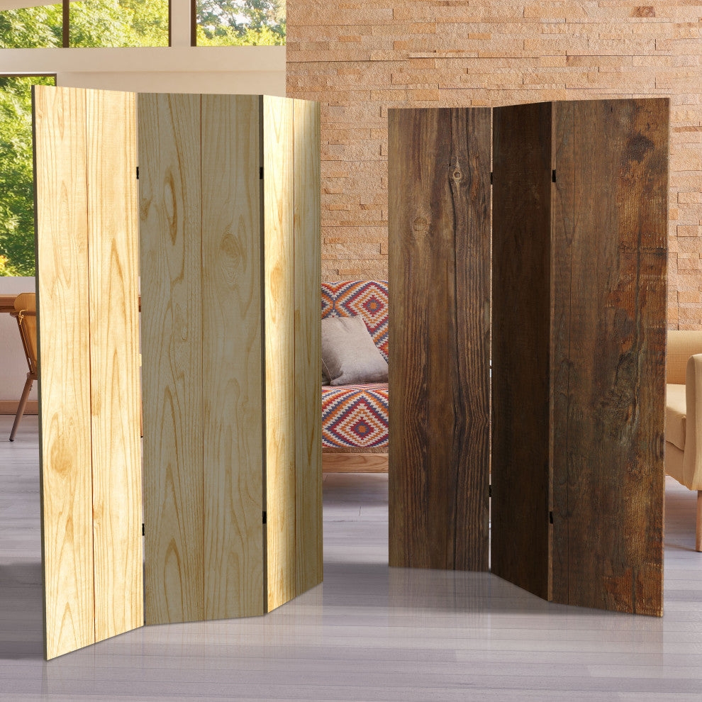 6' Tall Double Sided Wood Grain Canvas Room Divider