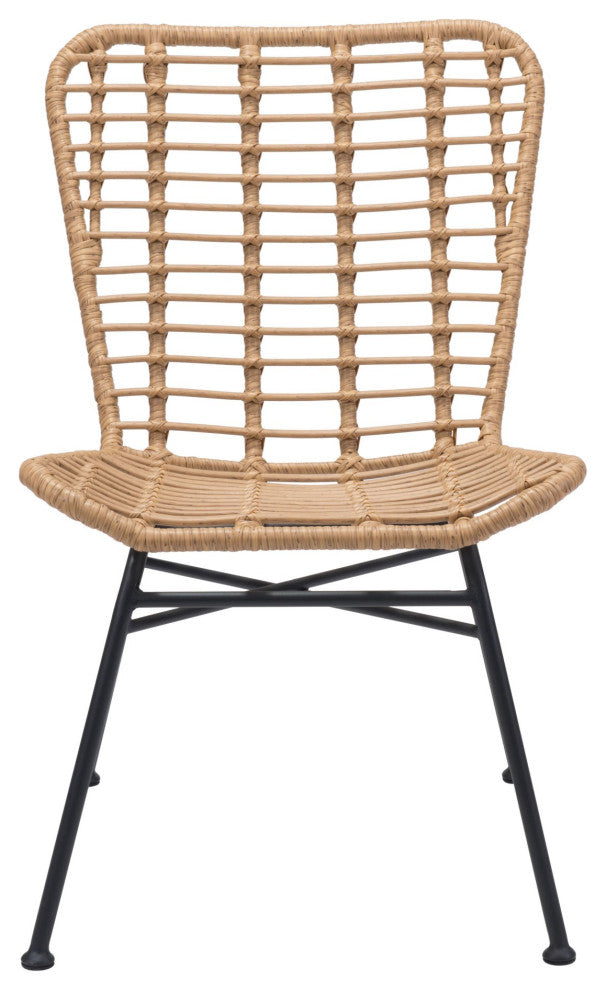 Dining Chair, Set of 2, Aluminum, Metal, Natural, Black, Outdoor Patio Balcony