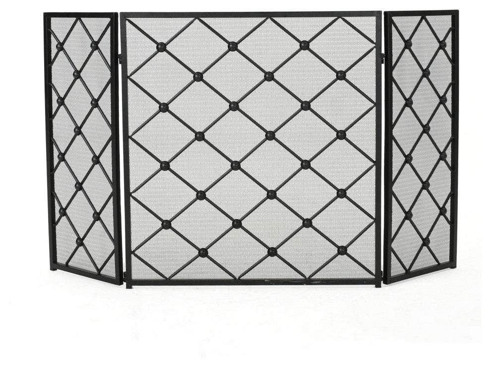 GDF Studio Chamberlain 3 Paneled Iron Fireplace Screen, Black