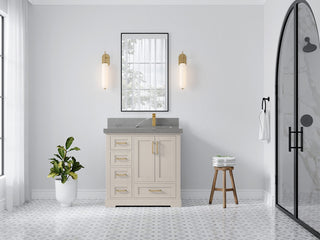 Boston 36" Right Offset Bath Vanity in Fine Grain 2" Piatra Gray