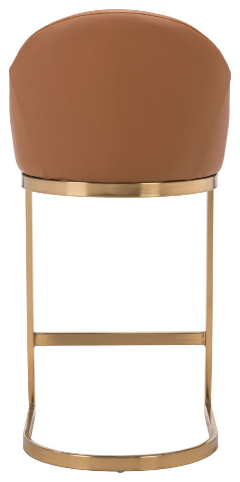 Counter Stool Chair, Faux Vinyl Leather, Steel, Tan, Gold, Kitchen Cafe Bistro