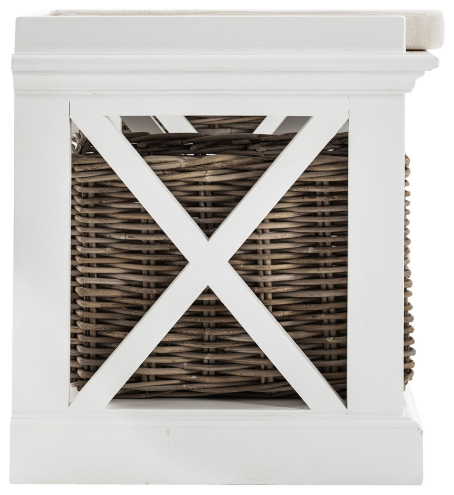 Classic White Bench and Basket Set