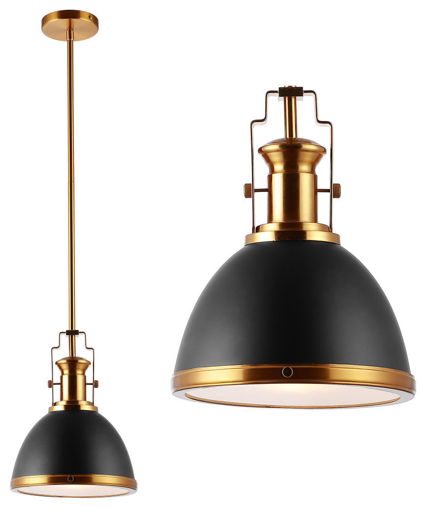 Homer Metal/Glass LED Flush Mount, Black/Brass Gold, Width: 10"