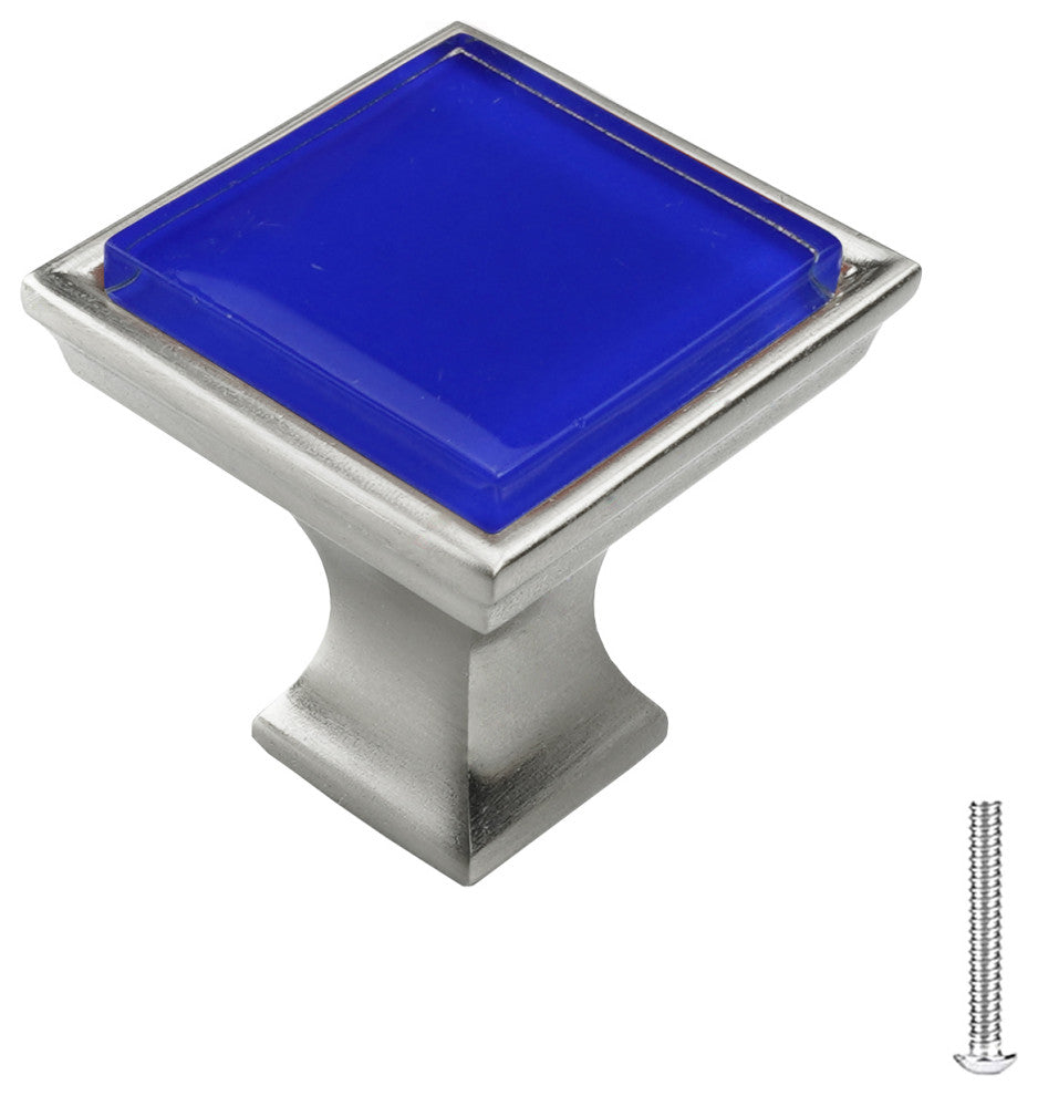 Navy Blue Crystal Glass Brushed Nickel Madison Classic Knob
