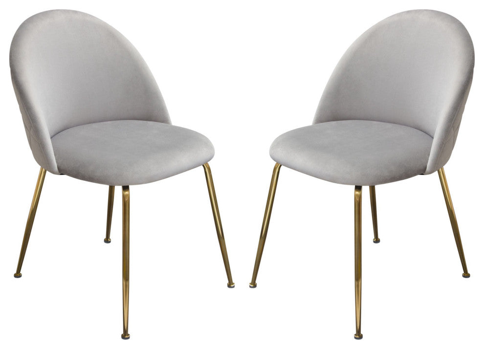 Lilly 2 Dining Chairs With Gold Metal Legs, Gray Velvet