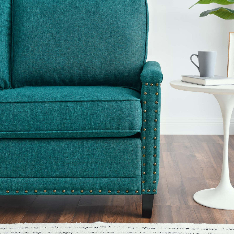 Loveseat Sofa, Fabric, Teal Blue, Modern, Living Lounge Hotel Lobby Hospitality