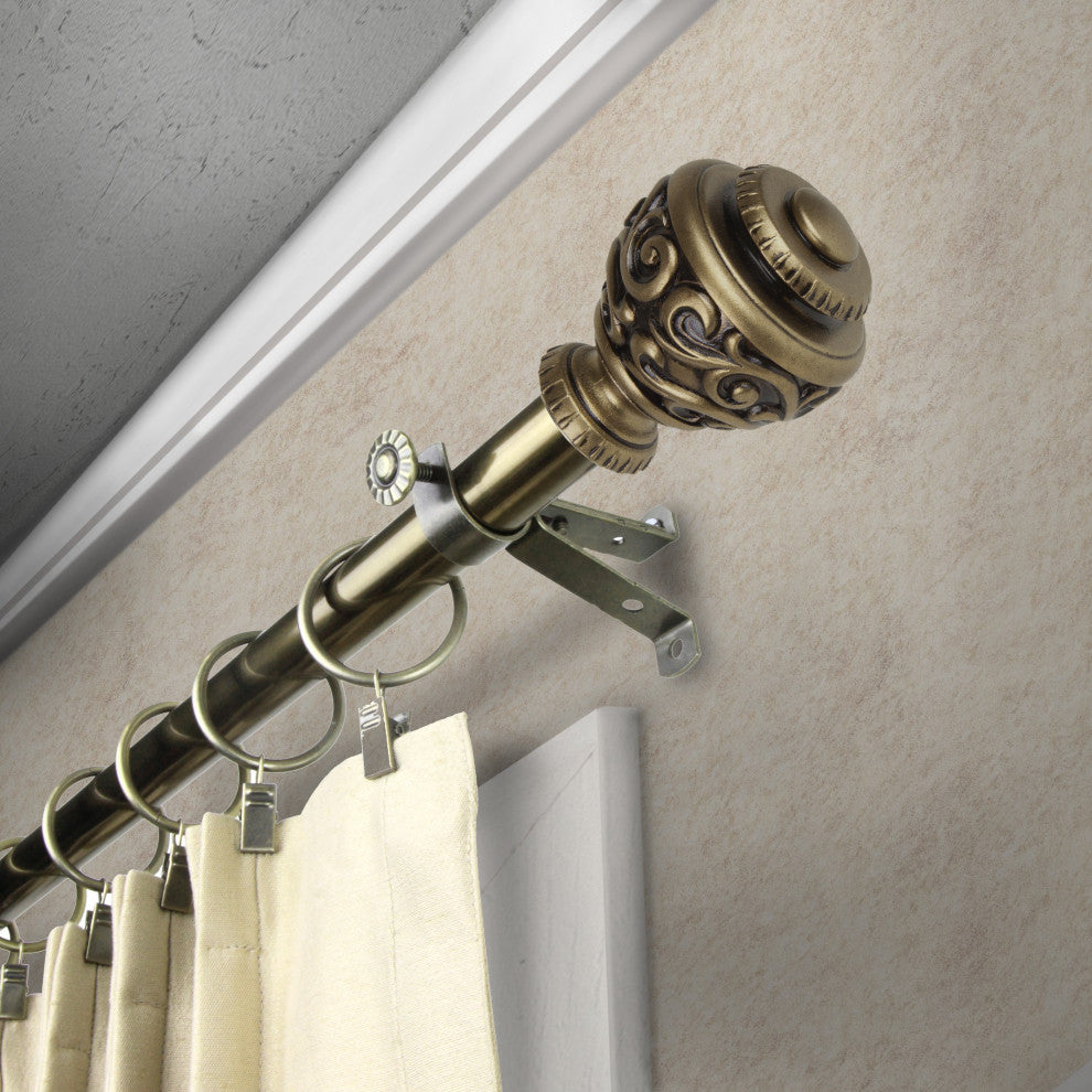 Harmony 13/16" Diameter Curtain Rod, Antique Brass, 18-28"