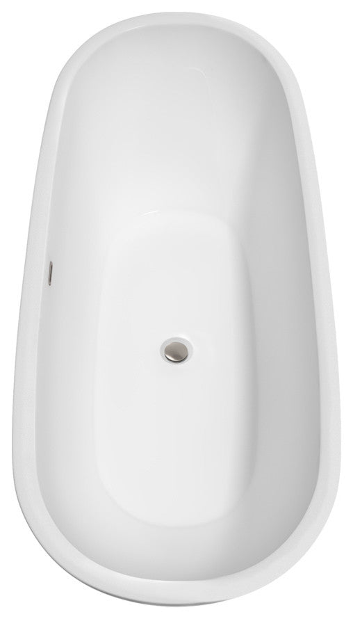Clara 69" Freestanding White Bathtub, Brushed Nickel Tub Filler and Trim Kit