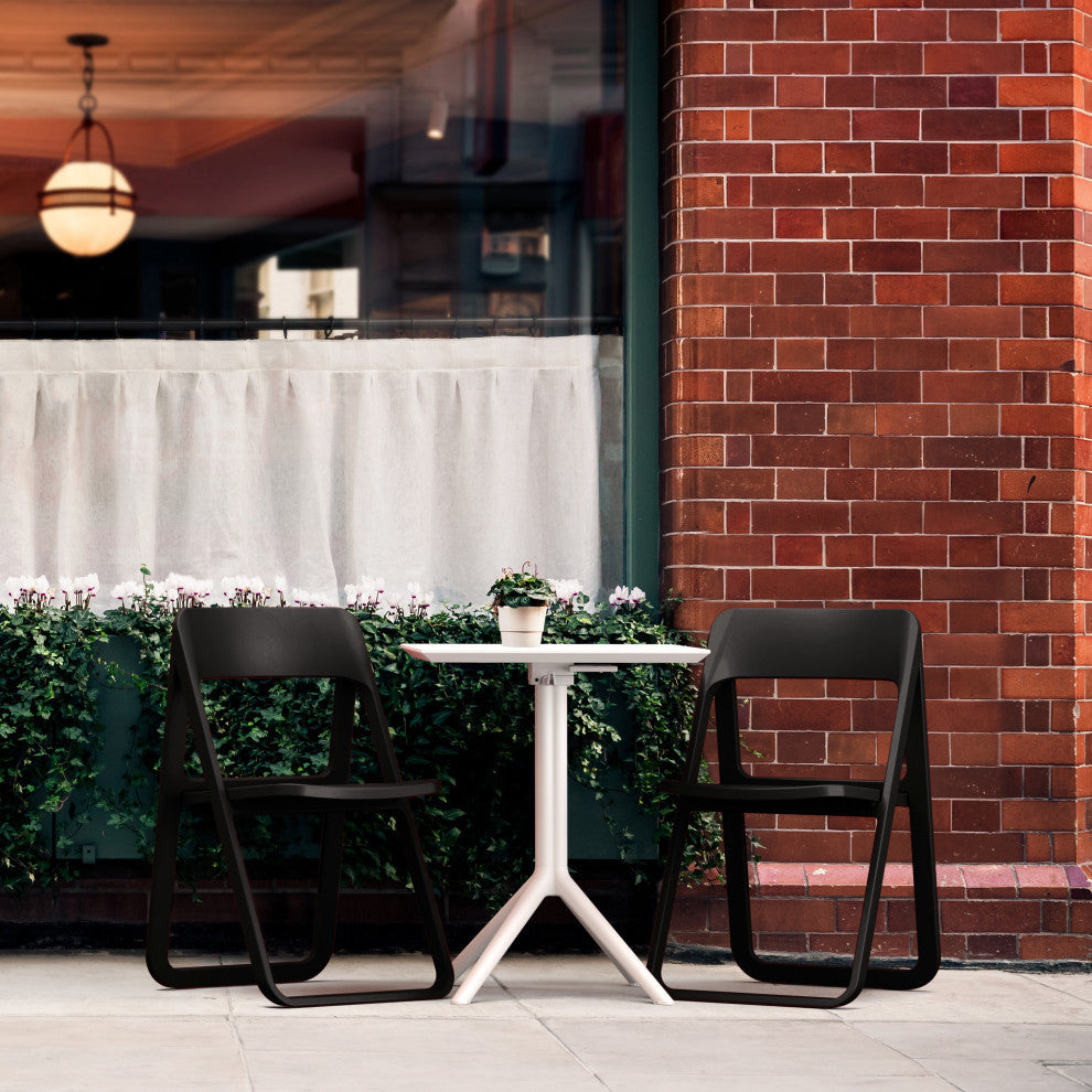 Dream Folding Outdoor Bistro Set With White Table and 2 Black Chairs