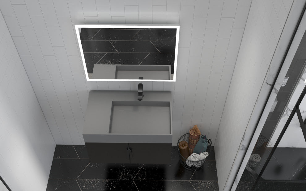 CastelloUSA Amazon 30" Right Wall Mounted Bathroom Vanity Set, Black, Gray Top, Black Handles