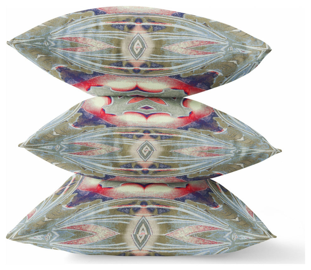 18" Sage Pink Geo Tribal Indoor Outdoor Throw Pillow