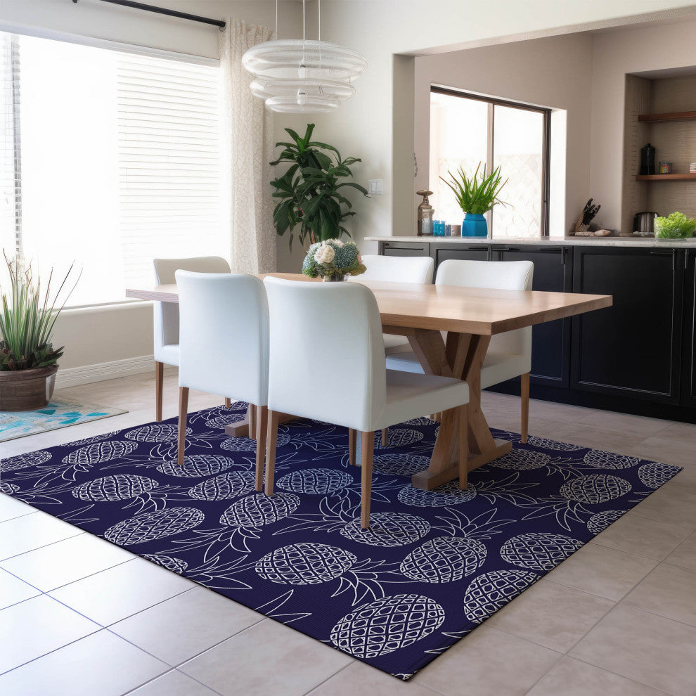 Indoor/Outdoor Kendall KE6 Navy Machine Washable 8' x 10' Rug