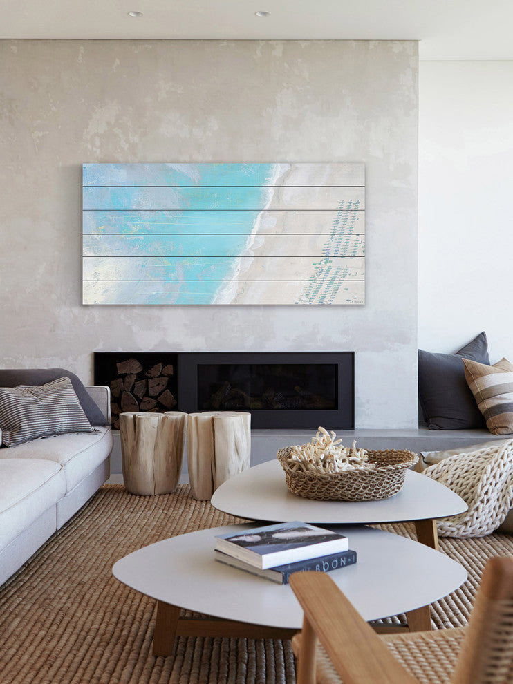 "Hazy Beach" Painting Print on White Wood, 60"x30"