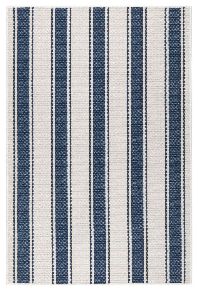 Dash & Albert Blue Awning Stripe Machine Washable Rug, Blue, 2' x 3'