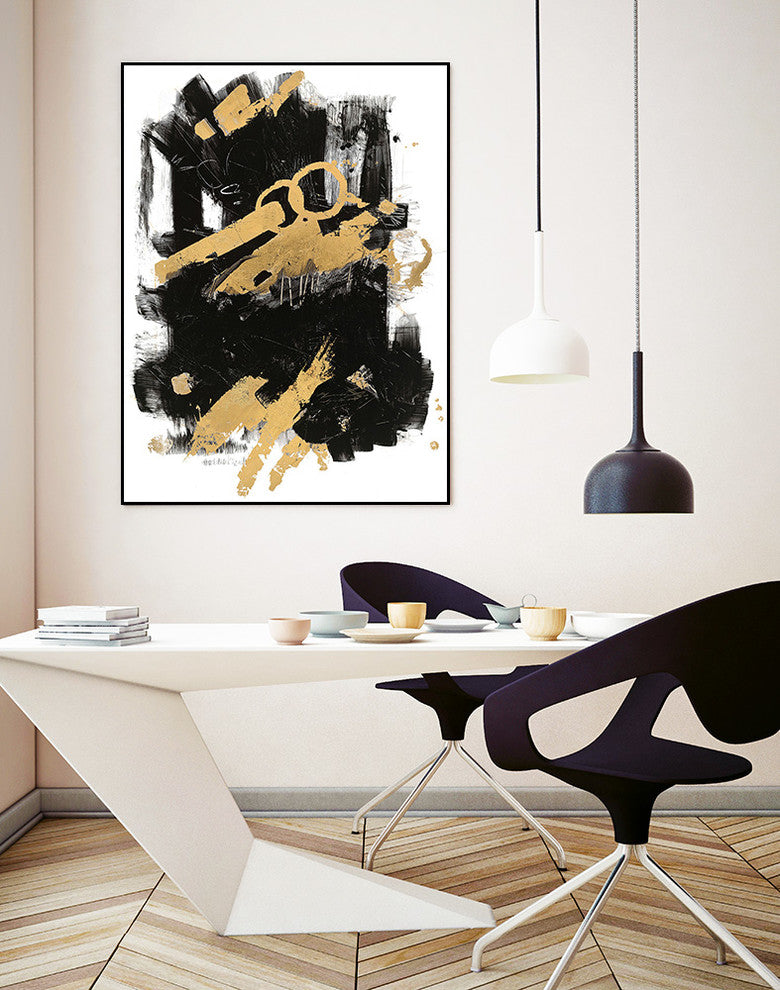 "Gold Black Abstract Panel I" Art Block Framed Canvas, 16"x20"