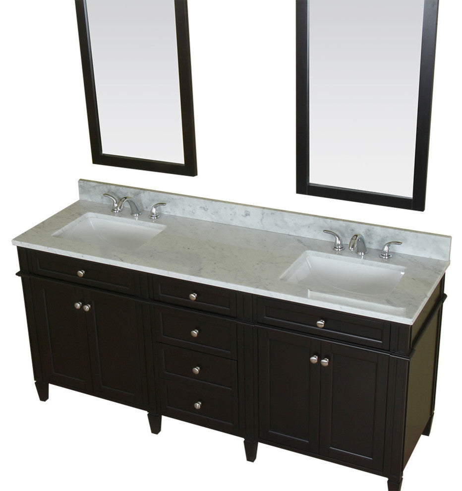 Samantha 72" Bathroom Vanity With Carrera Marble Top and Mirror