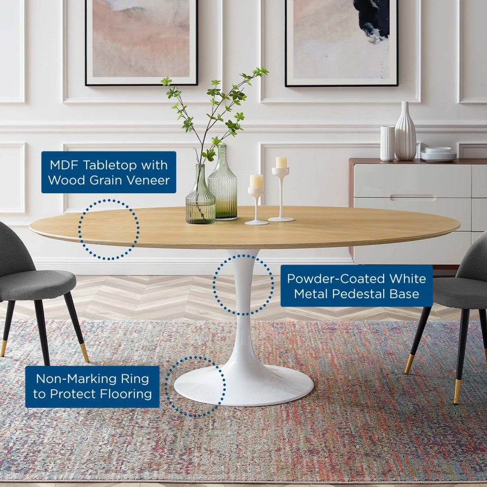 78" Dining Table, Oval, Natural Brown White, Metal, Modern, Hospitality