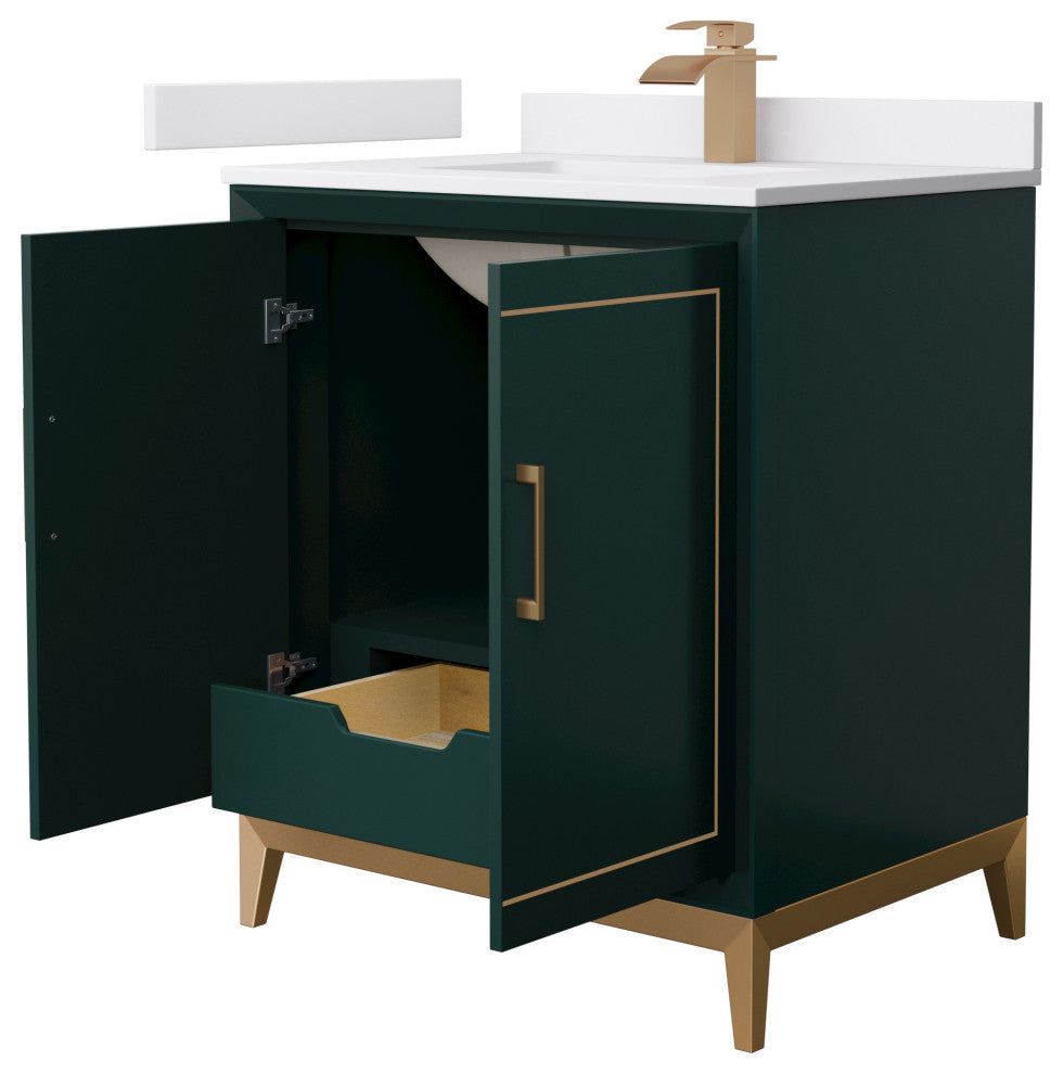 Marlena 30" Green Single Vanity, Cultured Top, Bronze Trim