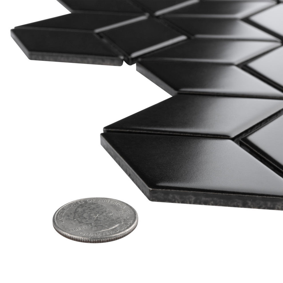 Metro Rhombus Matte Black Porcelain Floor and Wall Tile
