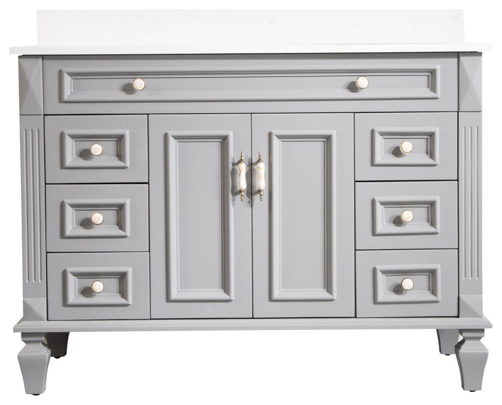 Solid Wood Bathroom Vanity with Quartz Top and cUPC Certified Sink, Titainum Grey, 48 Inch