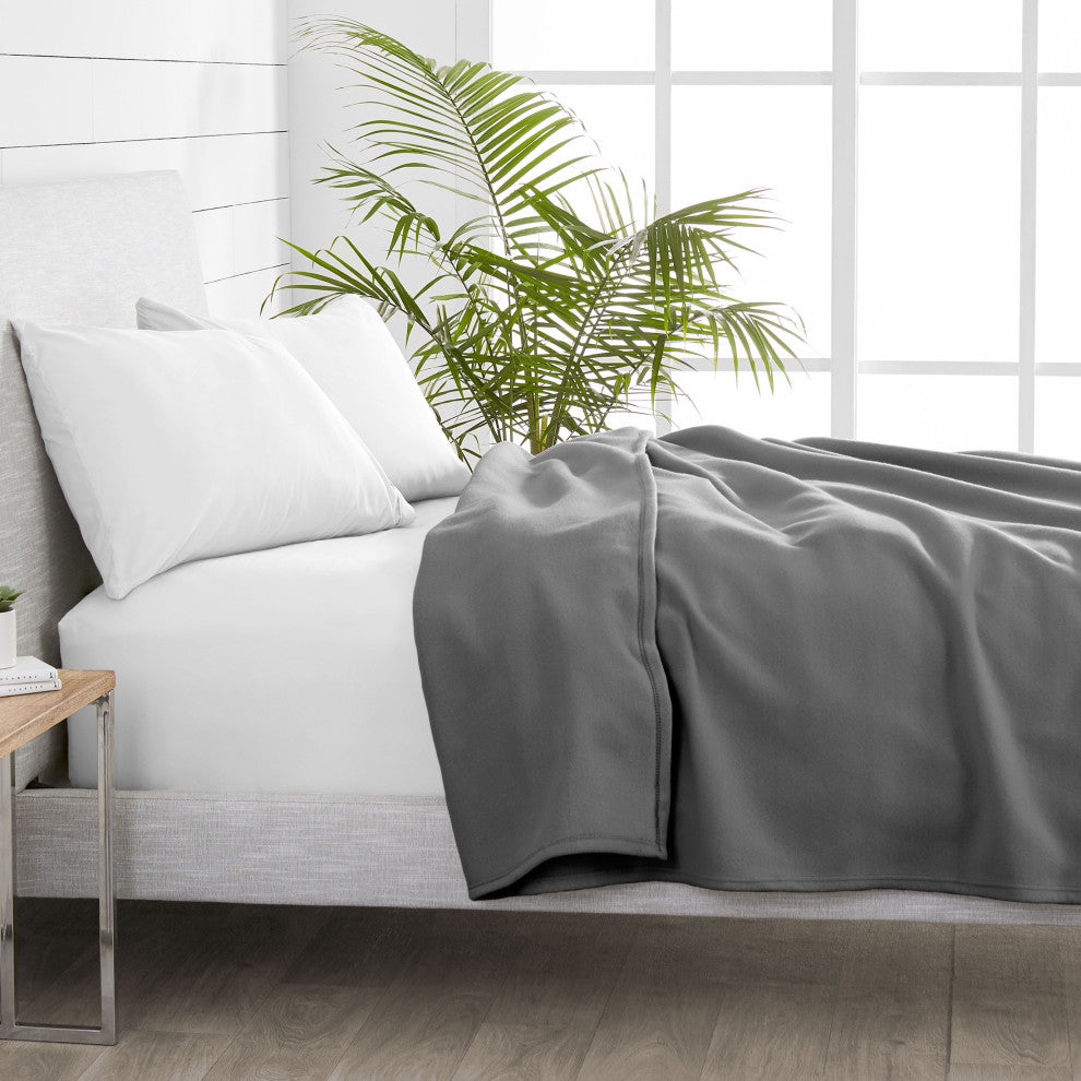 Bare Home Polar Fleece Lightweight Blanket, Gray, King