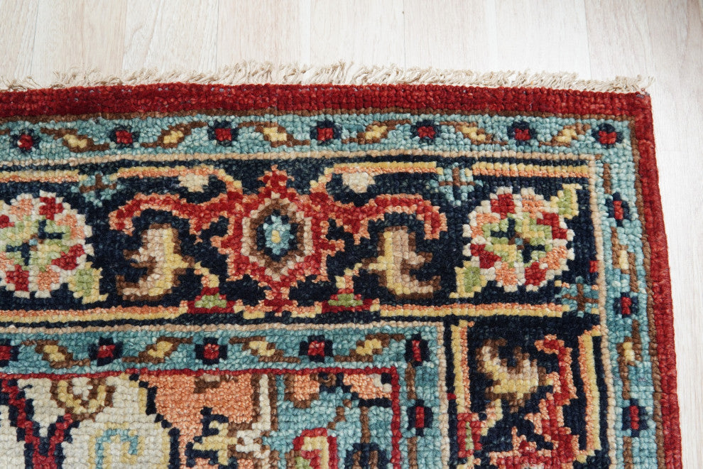Hand Knotted Wool Red/Navy Traditional Classic Heriz Serapi Rug, 6'x9'