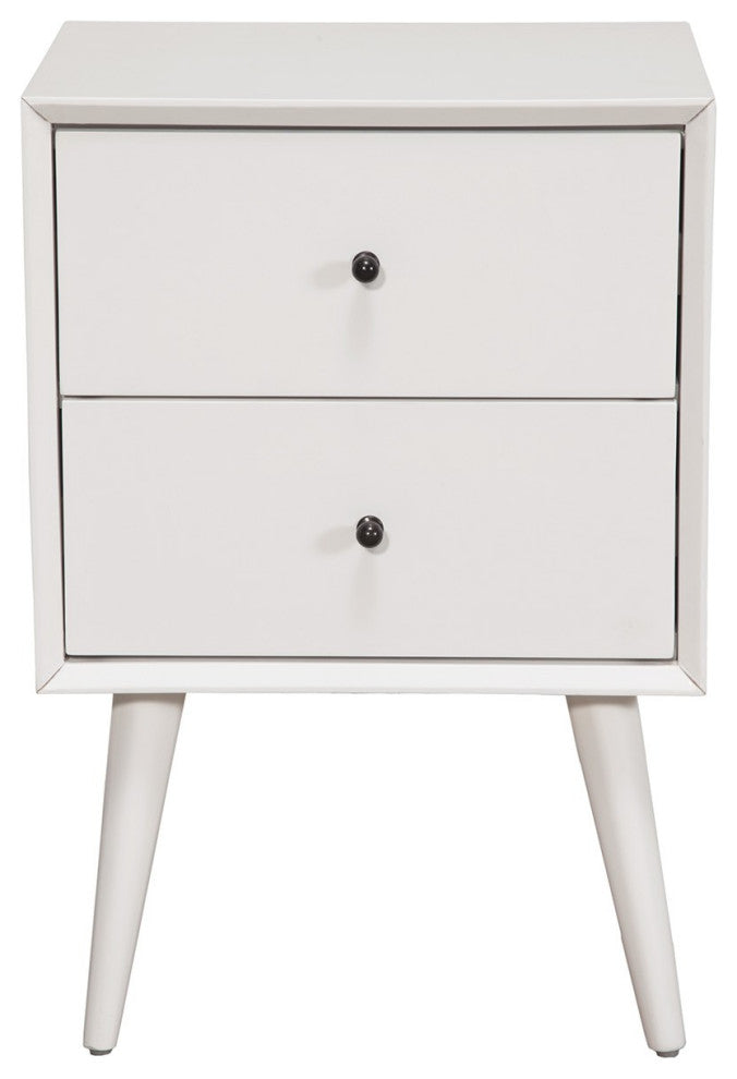 White Century Modern Wood 2 Drawer Nightstand