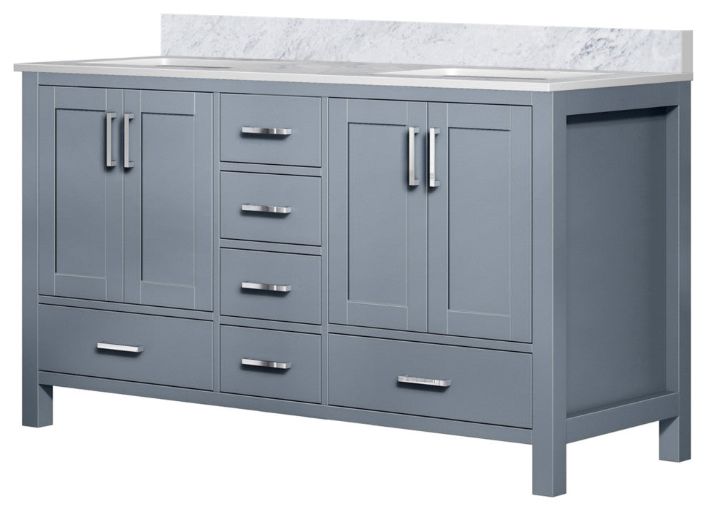 Jacques 60" Dark Gray Double Bath Vanity Cabinet Carrara Marble Top Square Sinks