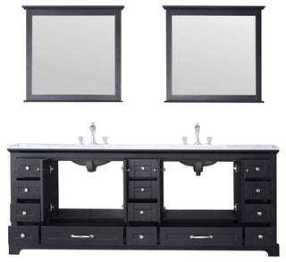 84" Double Vanity, Carrara Marble Top, Square Sinks and 34" Mirrors With Faucets