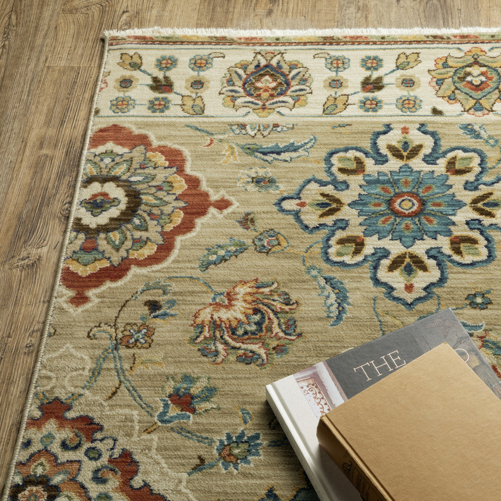 Fabienne Floral Panel Indoor Tan/Multi Area Rug, 6'7"x9'6"