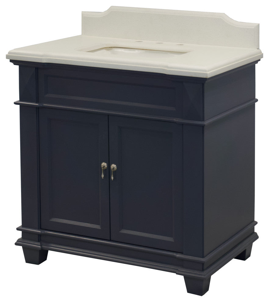Elizabeth 36" Bathroom Vanity, Marine Gray, Quartz